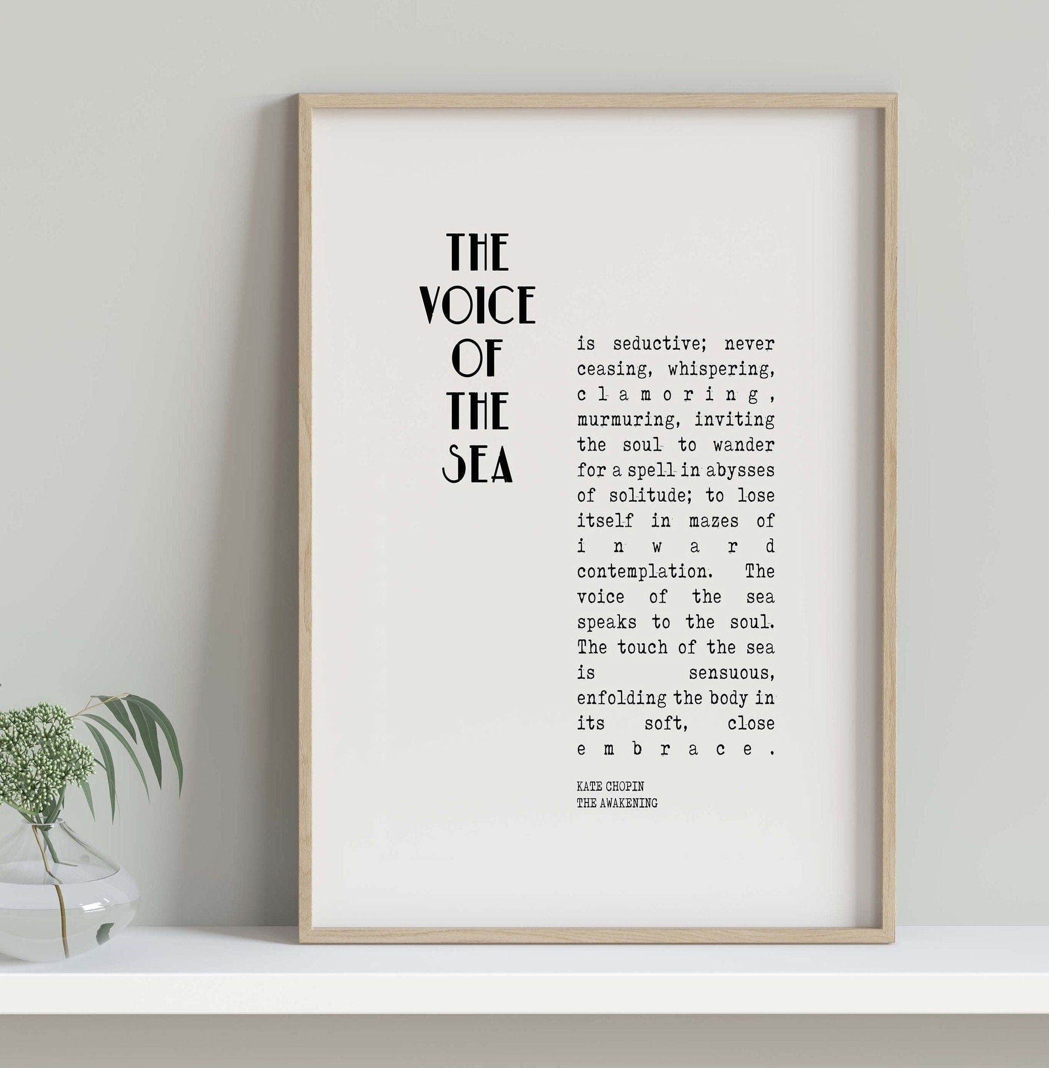 The Voice of the Sea The Awakening Quote Inspirational Print Gift, Kate Chopin Typography Print in Black & White Unframed or Framed Art