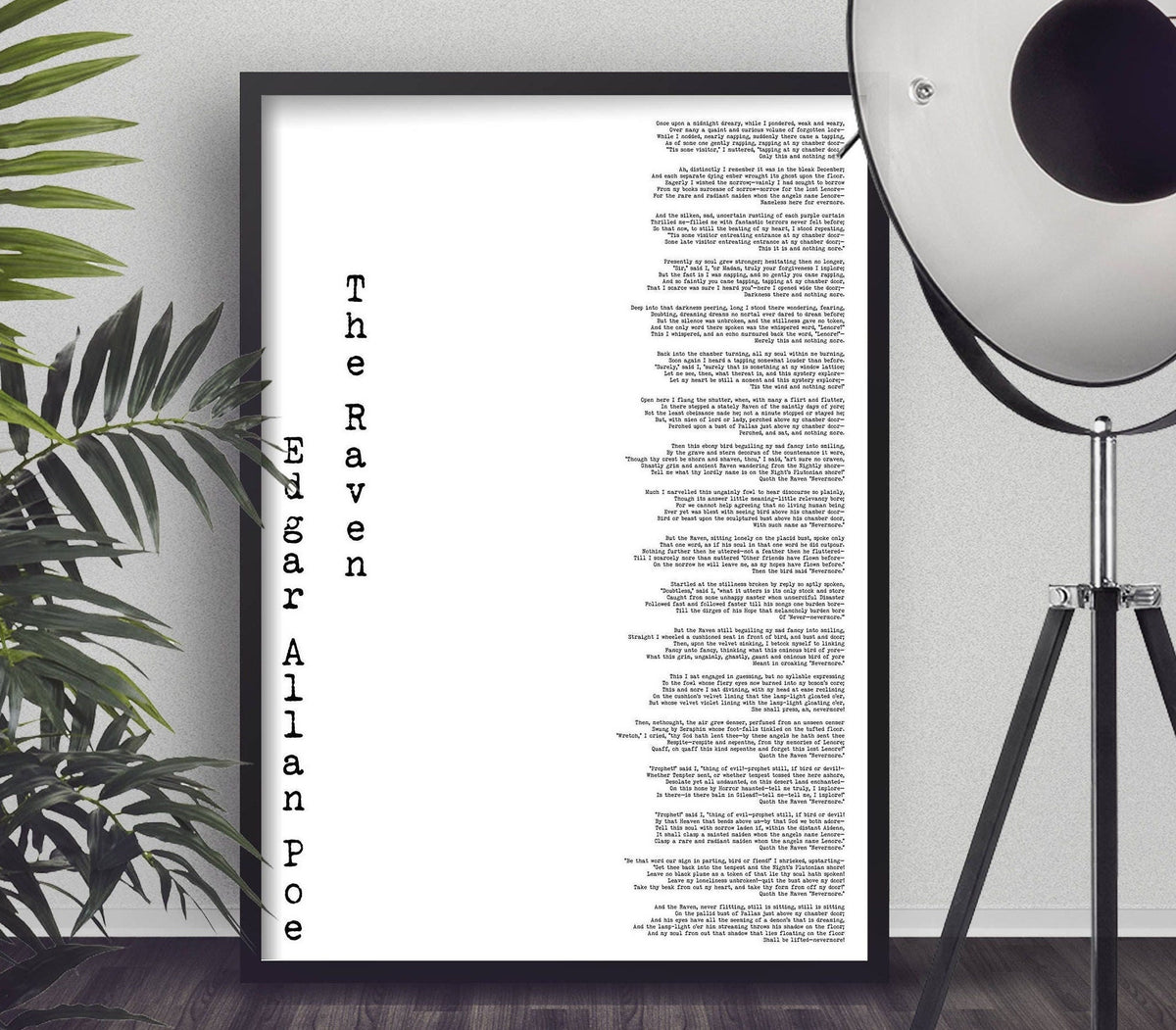 Edgar Allan Poe Large Framed Print - Edgar Poe art print, The Raven poem in sizes 12x16