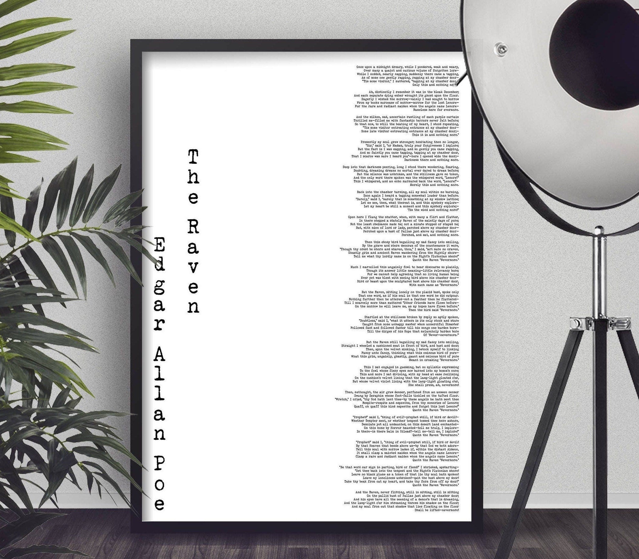Edgar Allan Poe Large Framed Print - Edgar Poe art print, The Raven poem in sizes 12x16