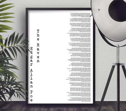Edgar Allan Poe Large Framed Print - Edgar Poe art print, The Raven poem in sizes 12x16