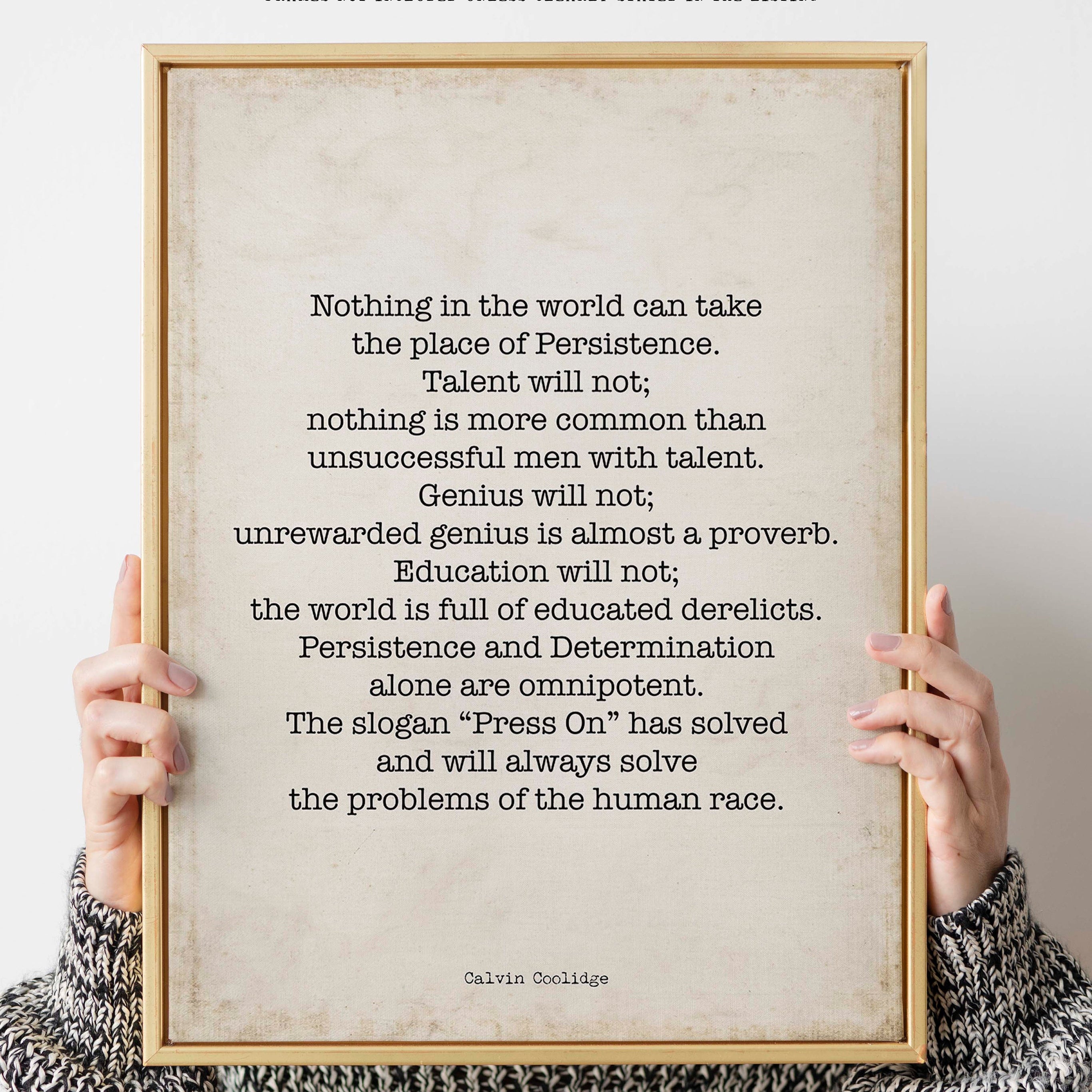 Calvin Coolidge Presidential Quote Print, Persistence Inspirational Home or Office Art
