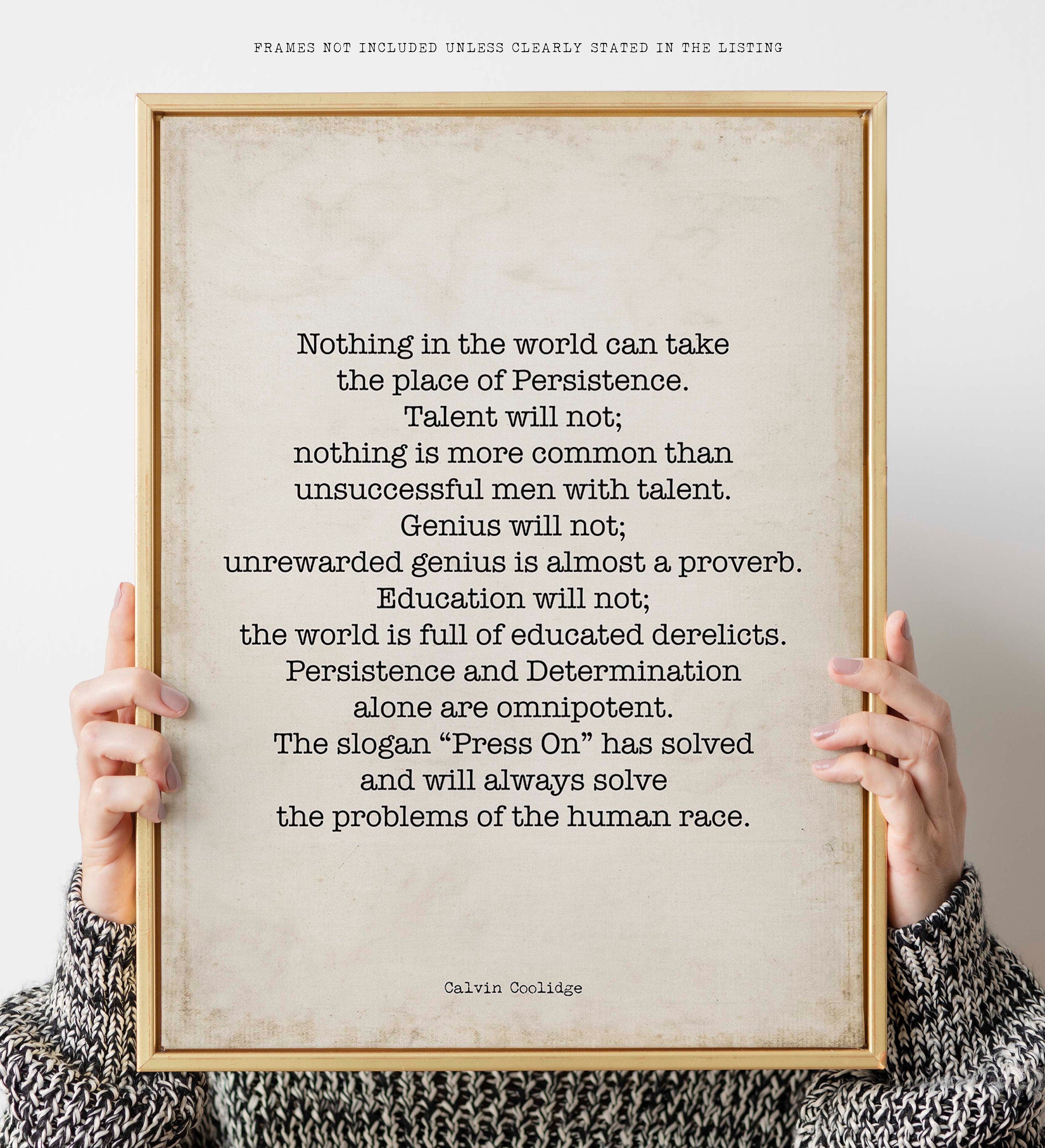 Calvin Coolidge Presidential Quote Print, Persistence Inspirational Home or Office Art