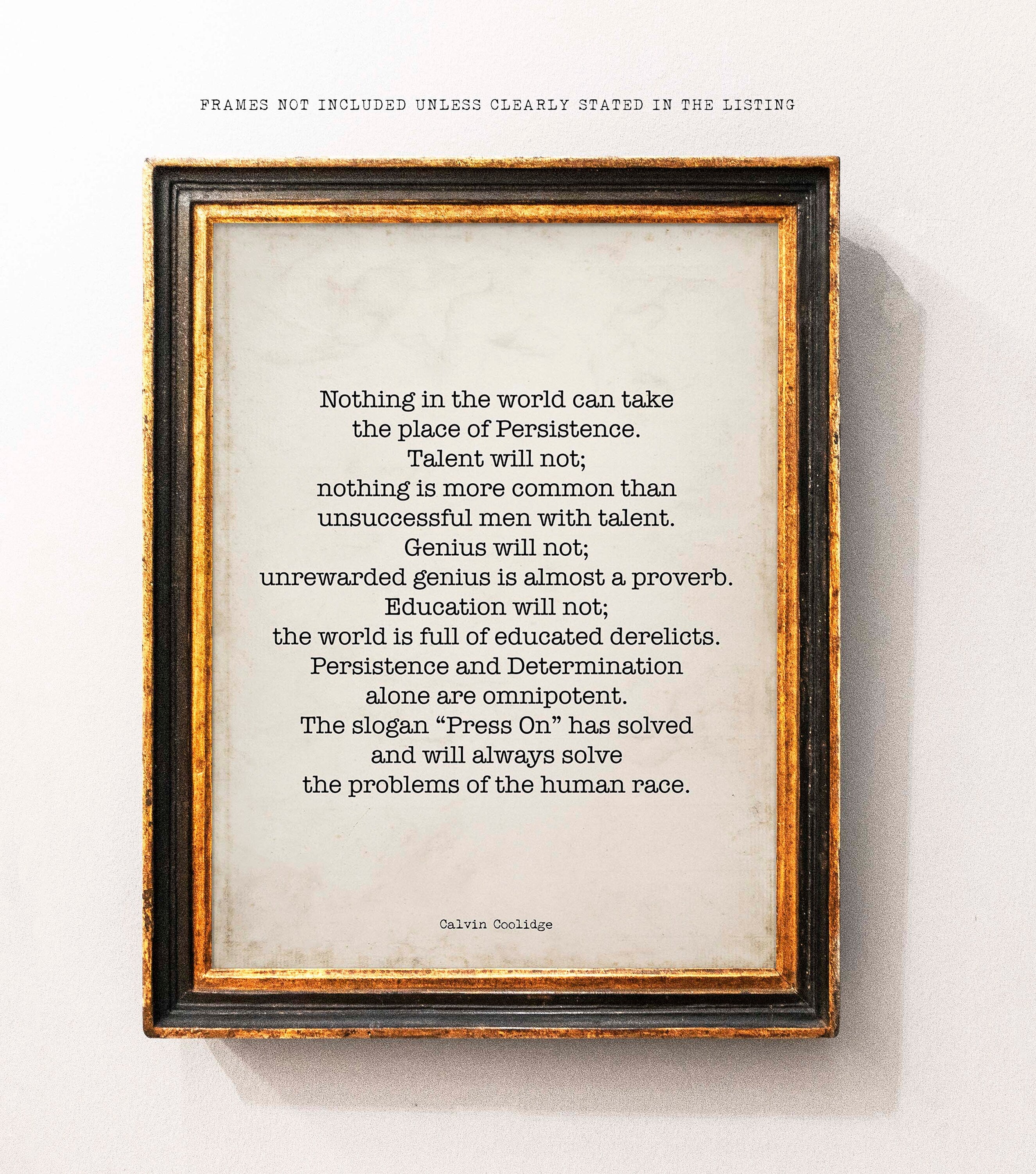 Calvin Coolidge Presidential Quote Print, Persistence Inspirational Home or Office Art