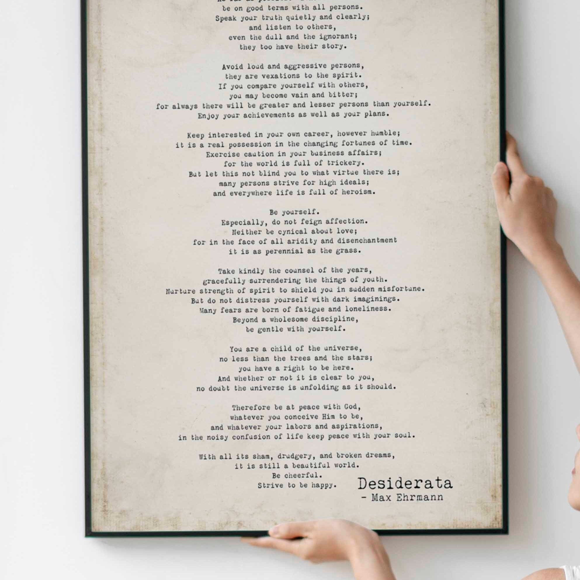 Desiderata Print Poem Typographic Poster Art - Max Ehrmann Motivational Literary Decor