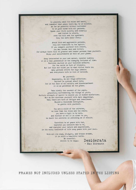 Desiderata Print Poem Typographic Poster Art - Max Ehrmann Motivational Literary Decor
