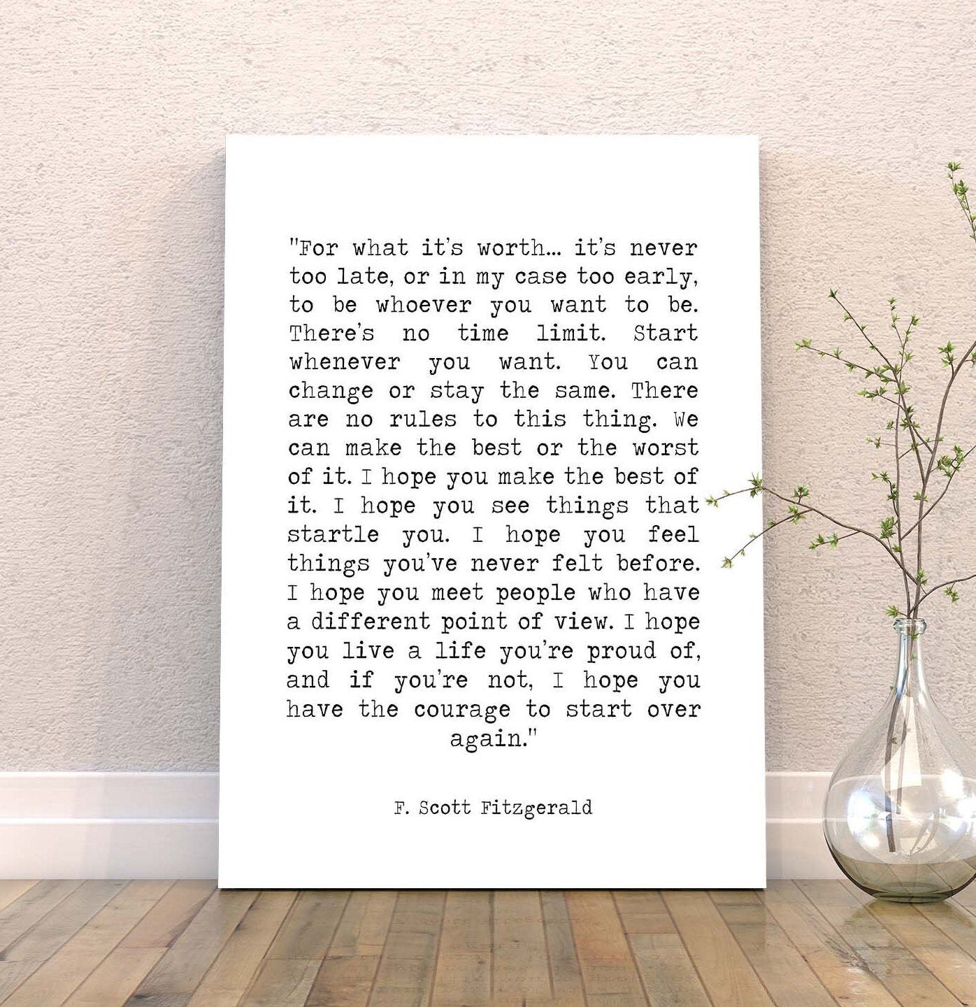 For What It's Worth Quote Canvas Art Print, F Scott Fitzgerald Art Print