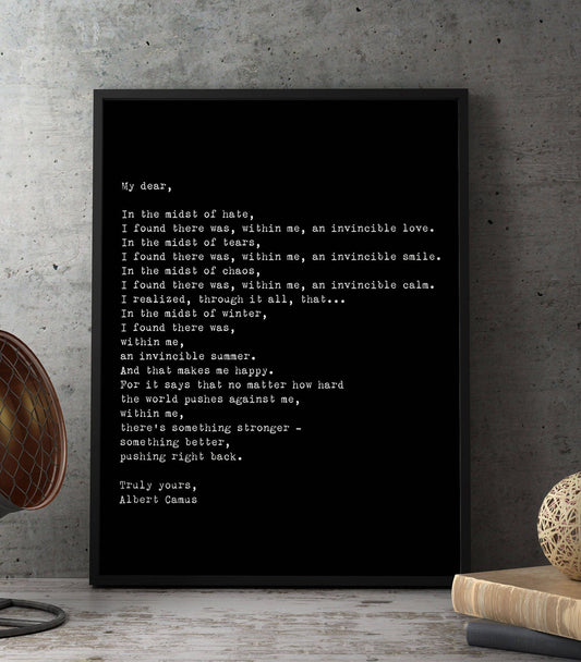 Framed wall art - Albert Camus quote, Framed Art Poster for Bedroom Decor