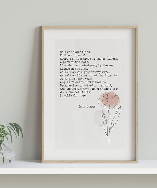 John Donne Poem Wall Art No Man Is An Island Classic Literature Quote Print