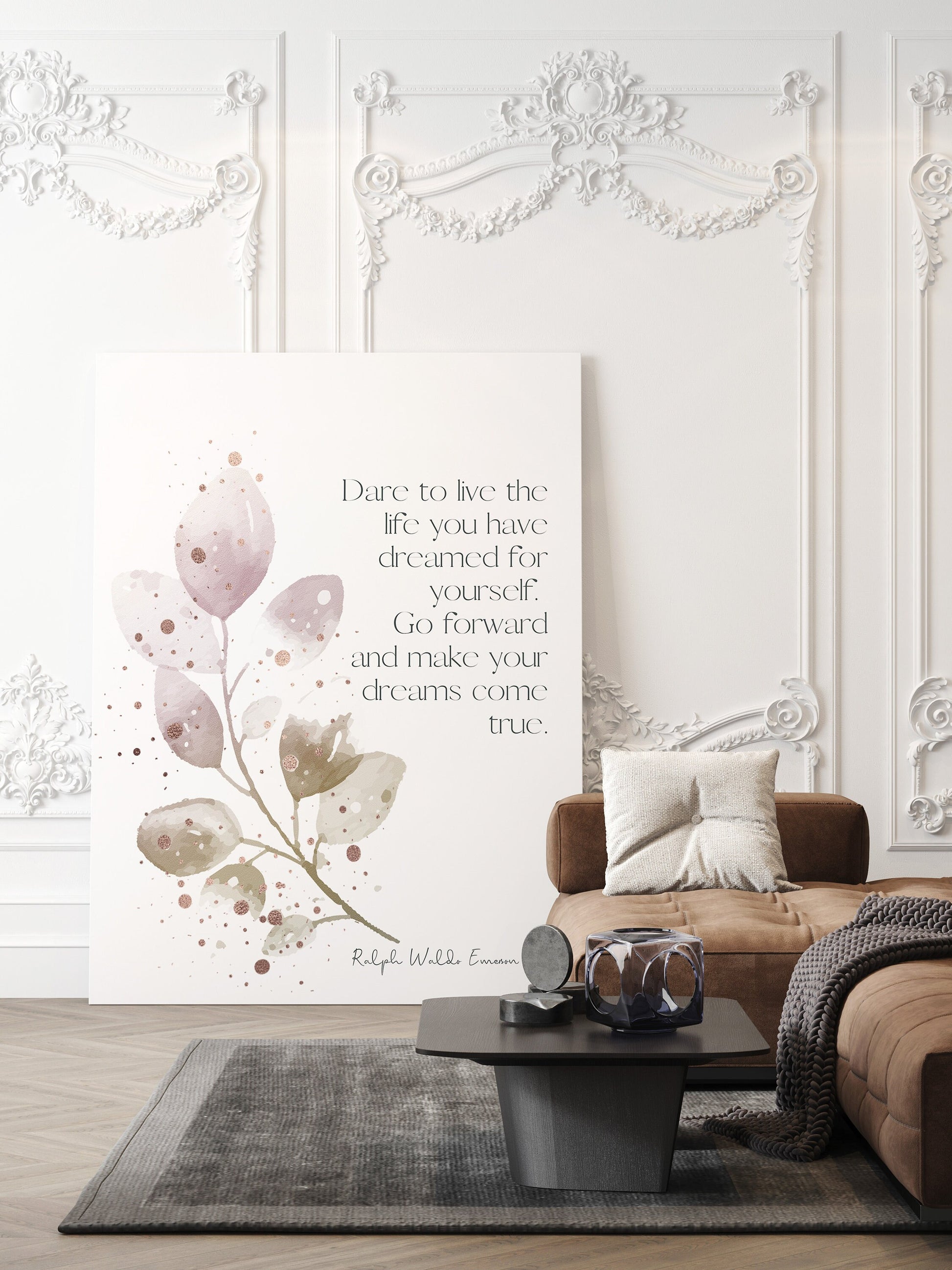 Ralph Waldo Emerson Quote Print | Dare to Live the Life You Dreamed | Watercolour Wall Art | Inspirational Literary Decor