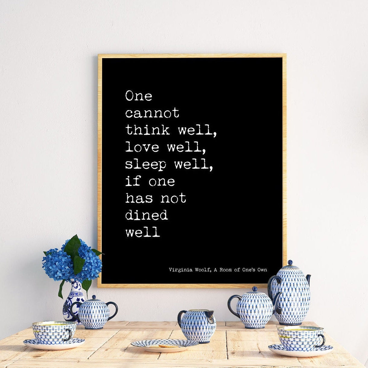 Virginia Woolf Quote Print – A Room of One’s Own Dined Well Poster – Literary Kitchen Wall Art – Typewriter Style