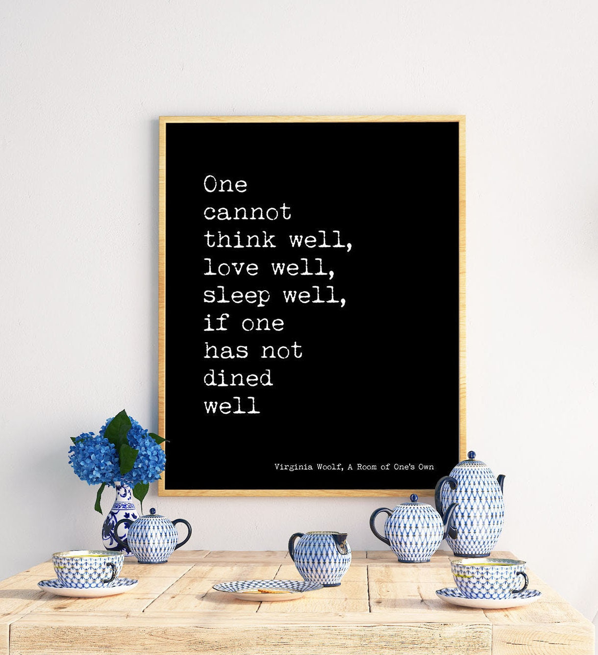 Virginia Woolf Quote Print – A Room of One’s Own Dined Well Poster – Literary Kitchen Wall Art – Typewriter Style