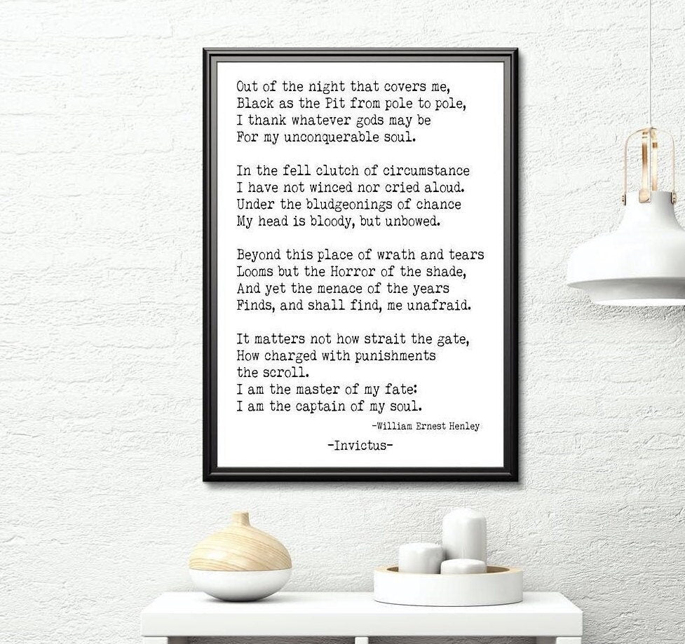 Invictus Poem Print William Ernest Henley Inspirational Wall Art