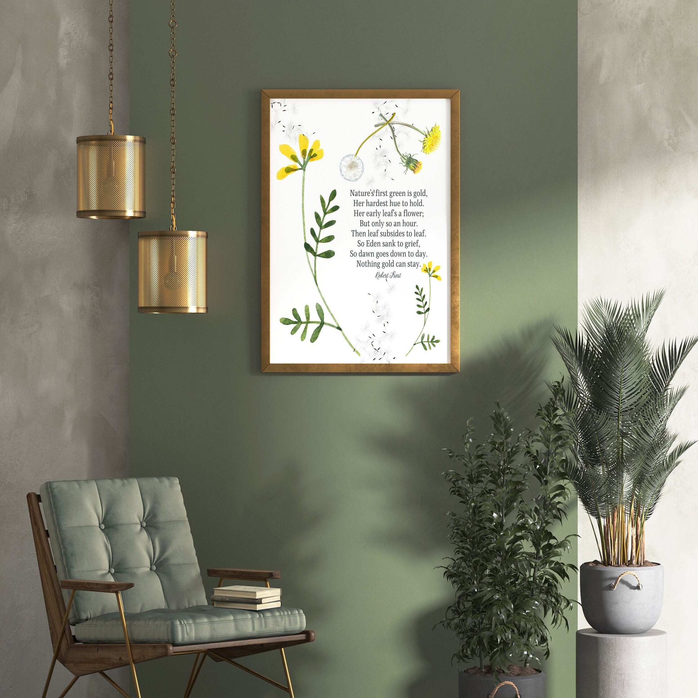 Nothing Gold Can Stay Robert Frost Wall Art Print Nature Watercolor Spring Flowers Art for Living Room Wall Art, Unframed Poem Decor