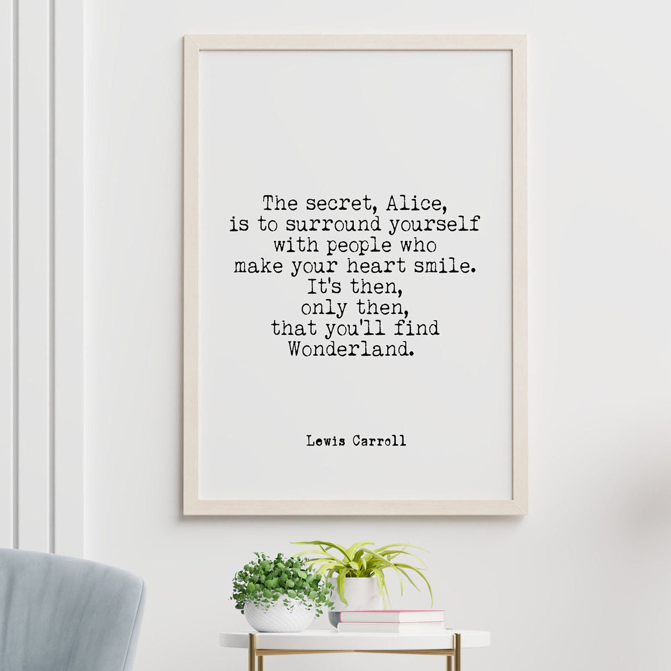 Lewis Carroll Quote Print Wonderland Wall Art Minimalist Literary Typography Framed or Unframed