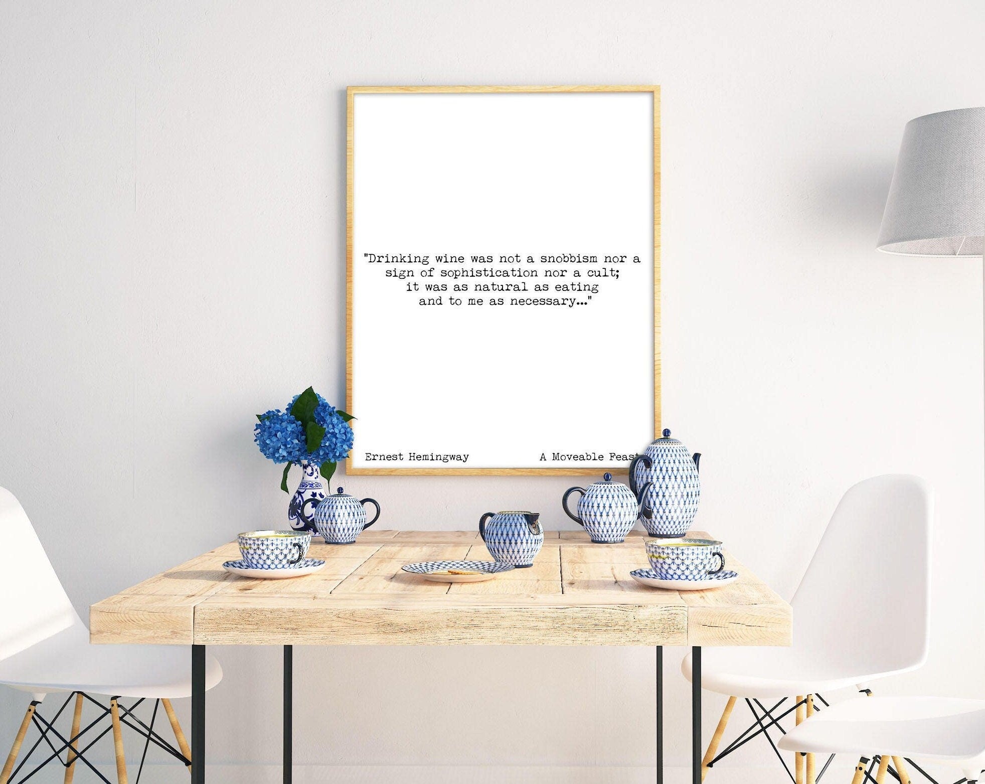 Ernest Hemingway Wine Quote Print from A Moveable Feast Book Quote Decor for Kitchen or Dining Room Wall Art