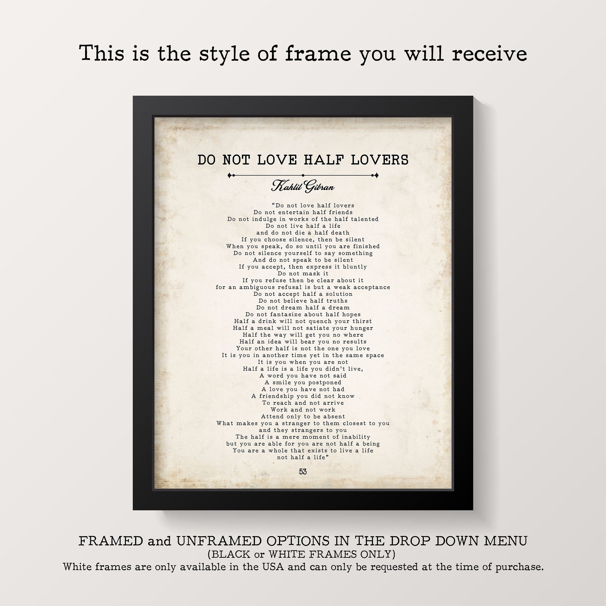 Kahlil Gibran Do Not Love Half Lovers Poetry Print, Black & White Wall Decor