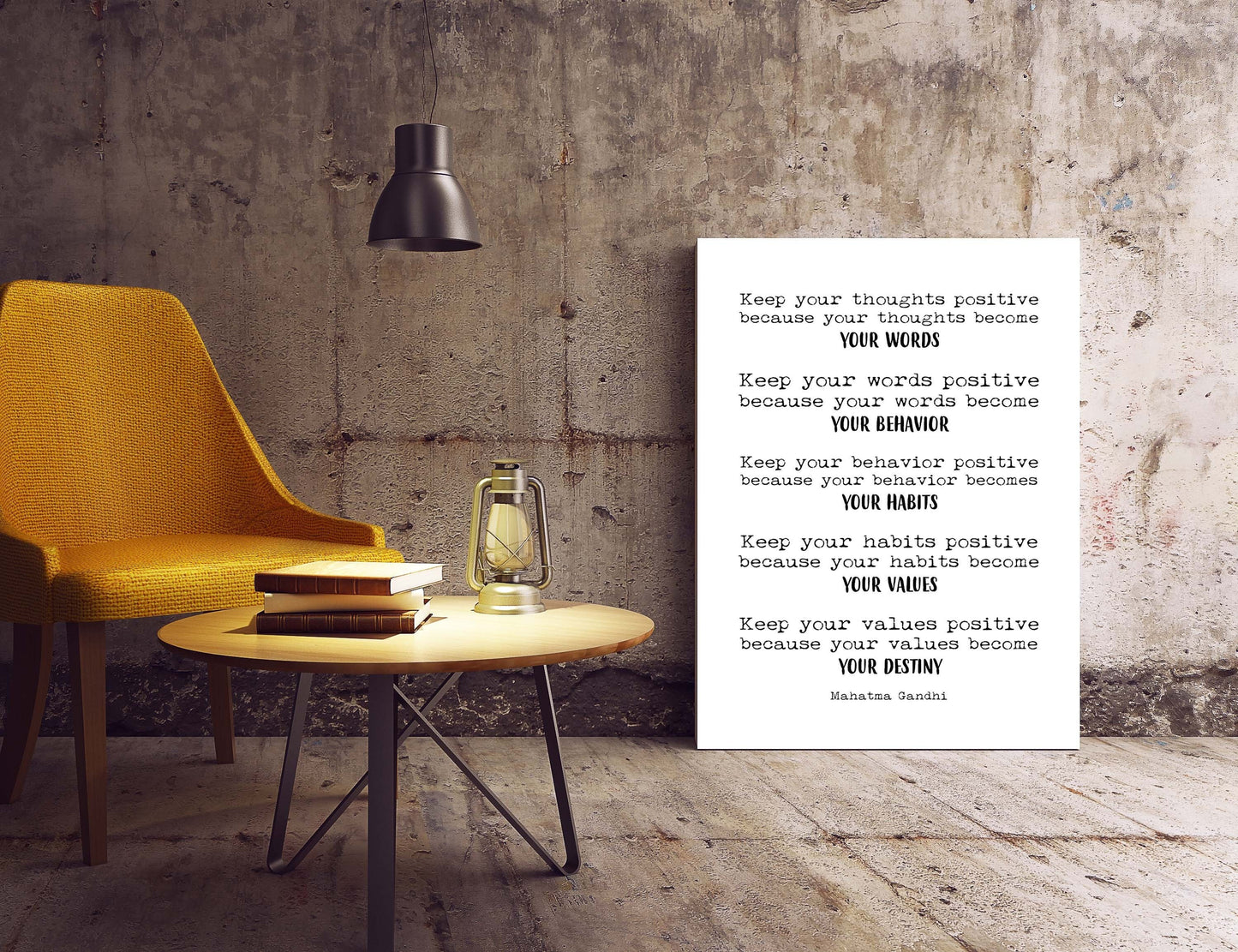 Large Mahatma Gandhi Quote Print Keep Your Thoughts Positive Minimalist Inspirational Wall Art