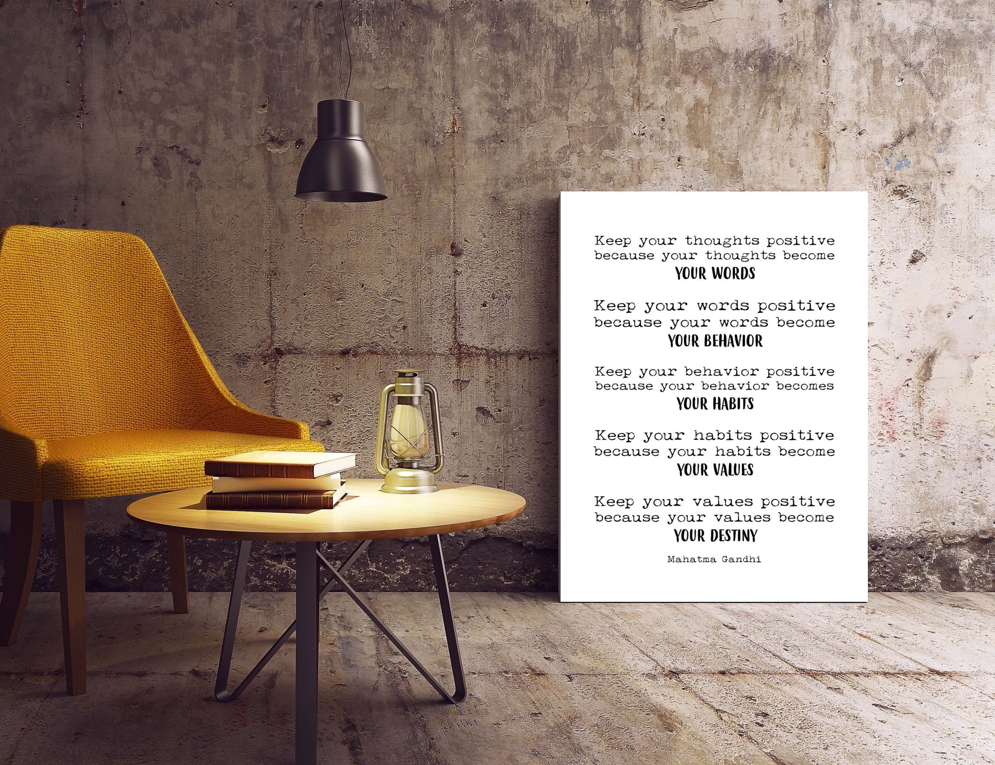 Large Mahatma Gandhi Quote Print Keep Your Thoughts Positive Minimalist Inspirational Wall Art