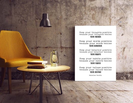 Large Mahatma Gandhi Quote Print Keep Your Thoughts Positive Minimalist Inspirational Wall Art