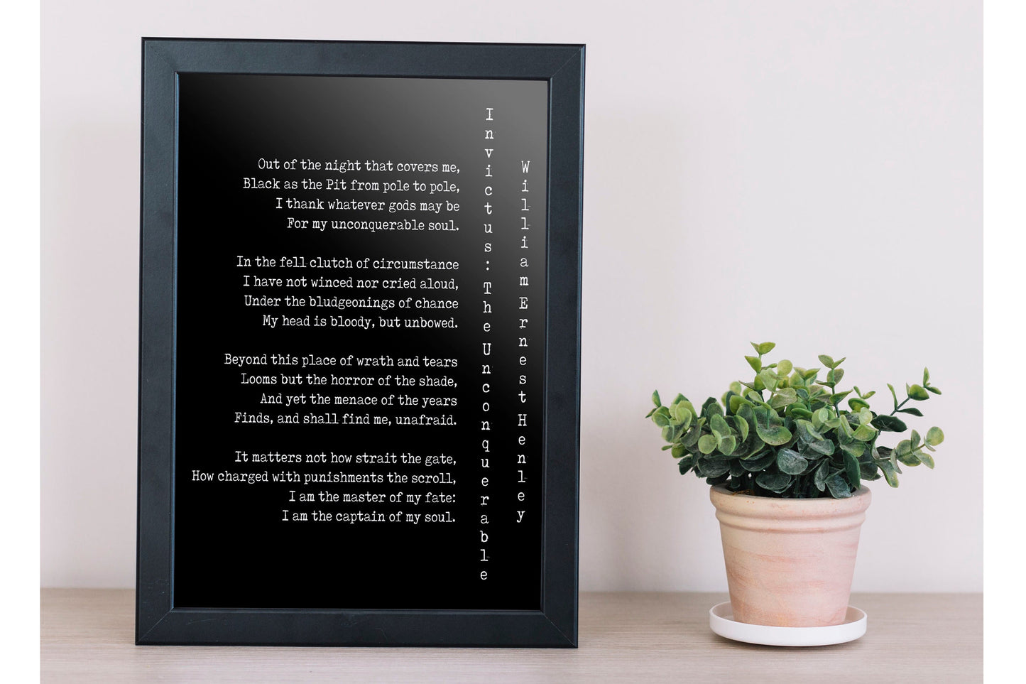 Invictus Poem Print by William Ernest Henley – Minimalist Poetry Wall Art, Motivational Literary Quote Poster