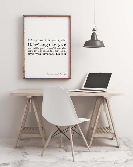 Jane Eyre Love Quote Print – It Belongs to You – Charlotte Brontë Literary Wall Art, Romantic Book Page Style