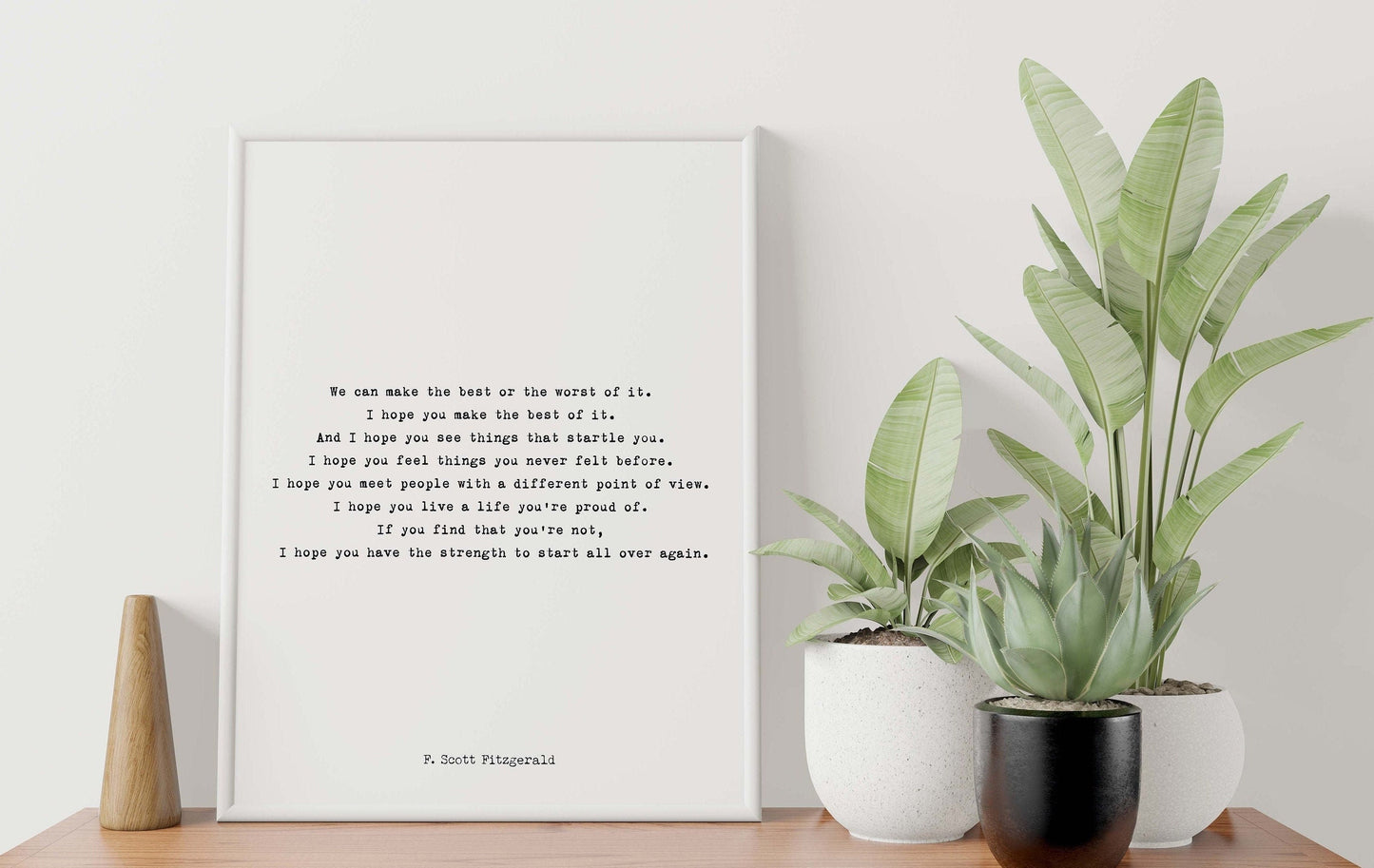 F Scott Fitzgerald Literary Quote Print • Start Over Again Inspirational Poster • Black and White Typewriter Style Wall Art Gift