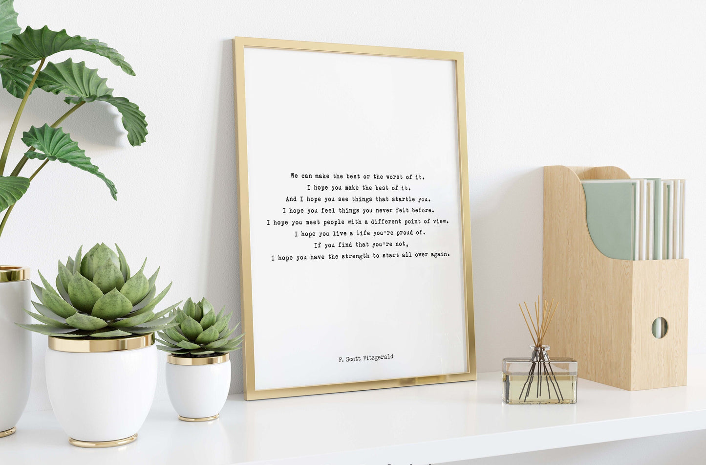F Scott Fitzgerald Literary Quote Print • Start Over Again Inspirational Poster • Black and White Typewriter Style Wall Art Gift
