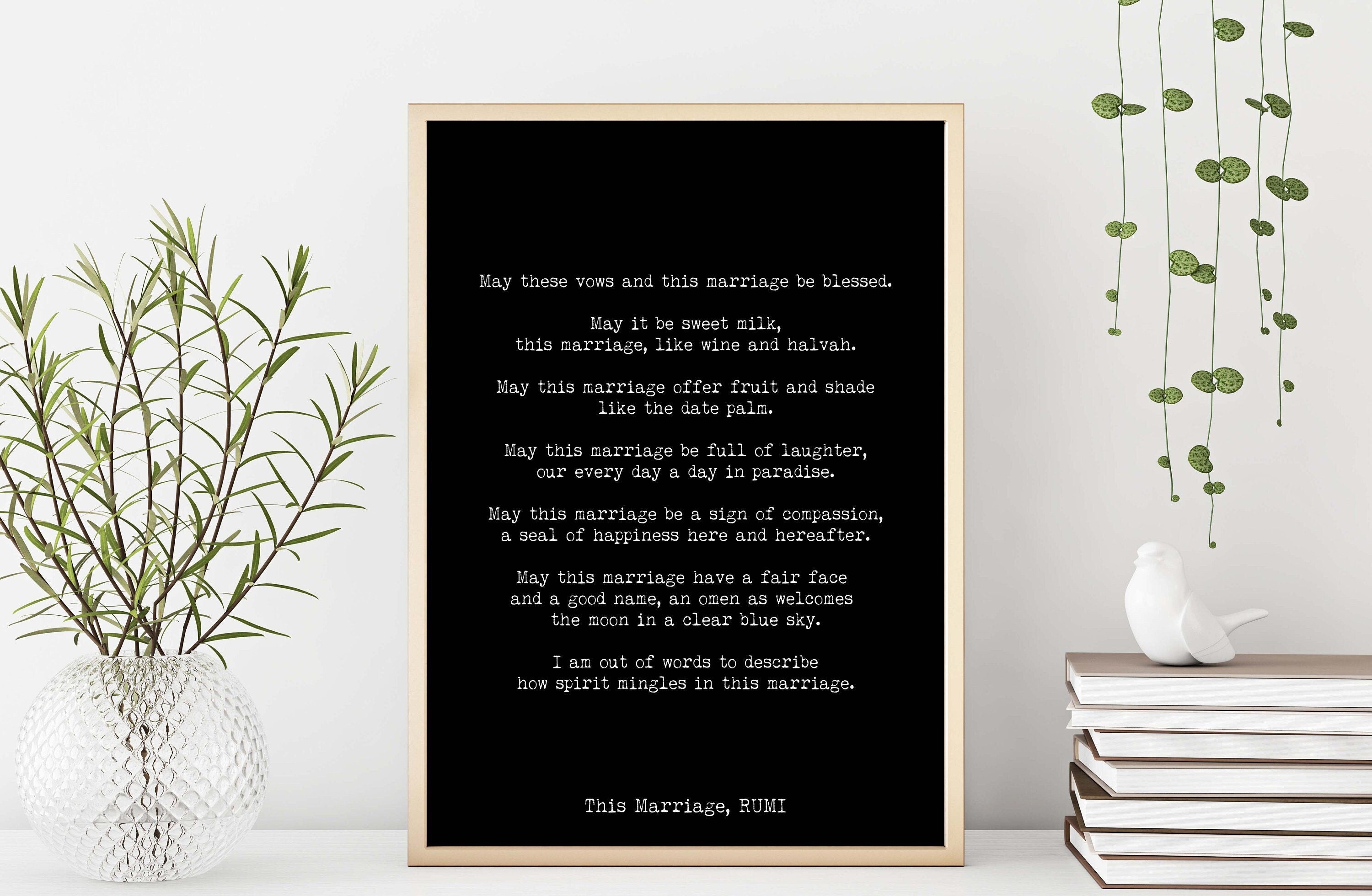 Rumi This Marriage Poem Print Wedding Blessing Wall Art Black Or White Background Literary Love Gift Anniversary Decor Romantic Poetry Quote