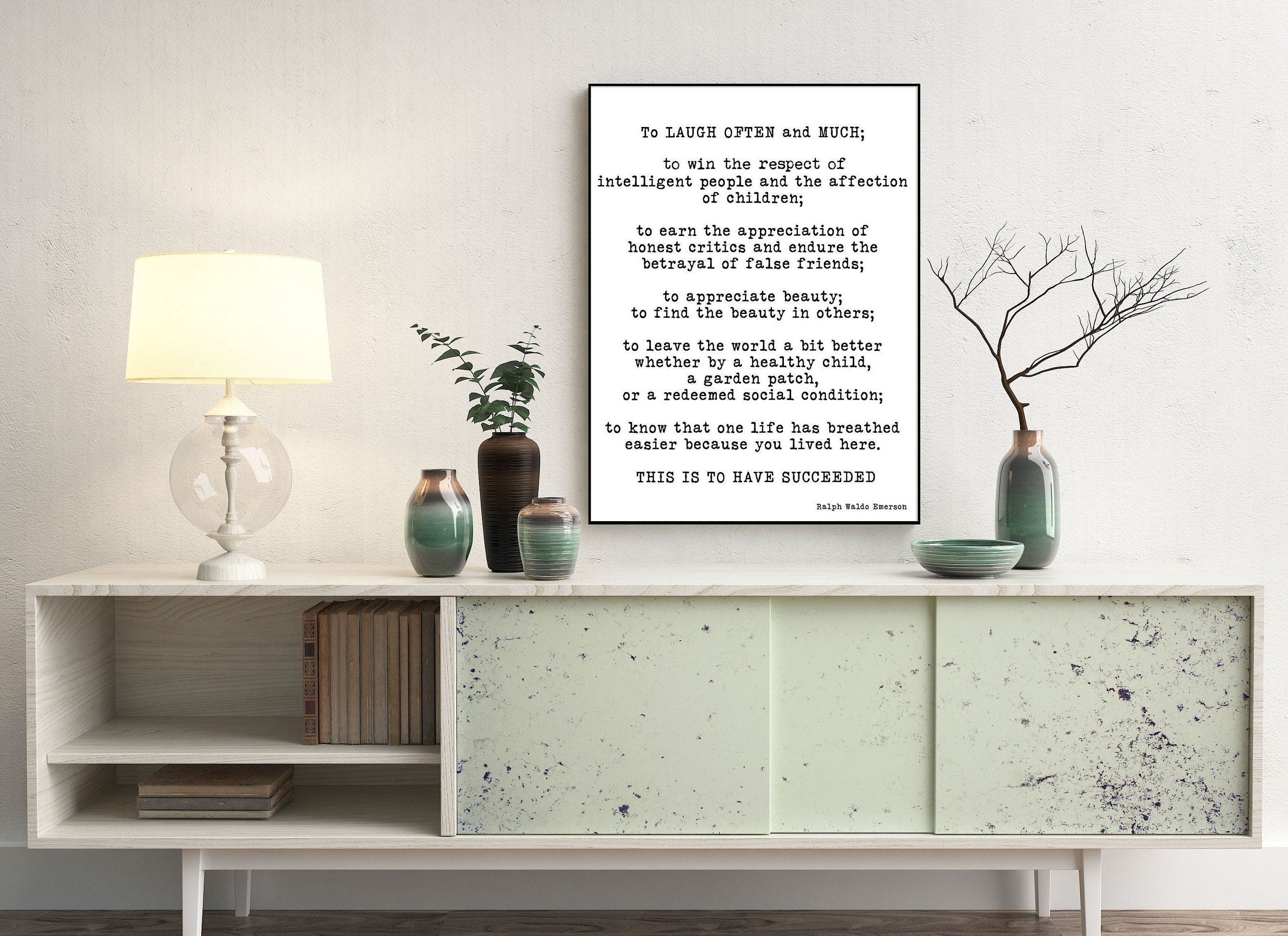 Ralph Waldo Emerson Black & White Wall Art Quote Print - To Laugh Often And Much Unframed Typography Print