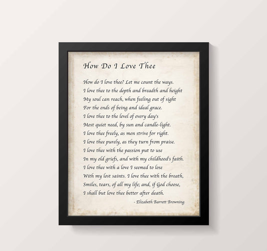 Elizabeth Barrett Browning, How Do I Love Thee Poetry Quote Art