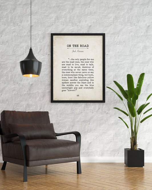 On the Road Quote Wall Art Jack Kerouac Book Page Literary Print