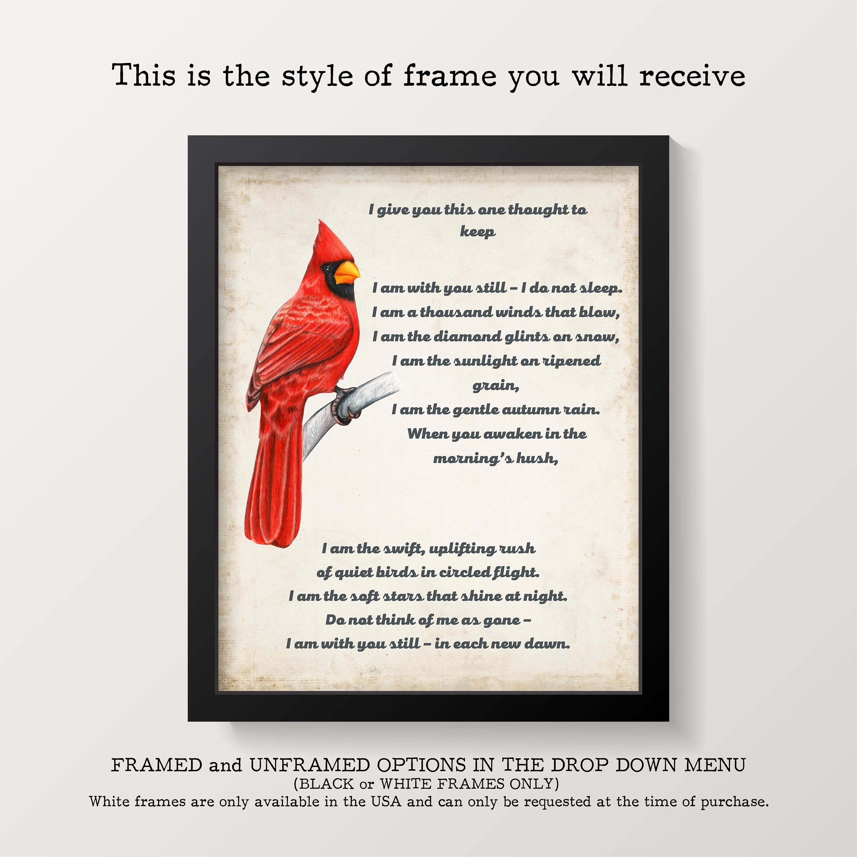 I Give You This One Thought To Keep Native American Prayer Quote Print With Watercolor Red Cardinal Bird, Inspirational Gift Wall Art Print
