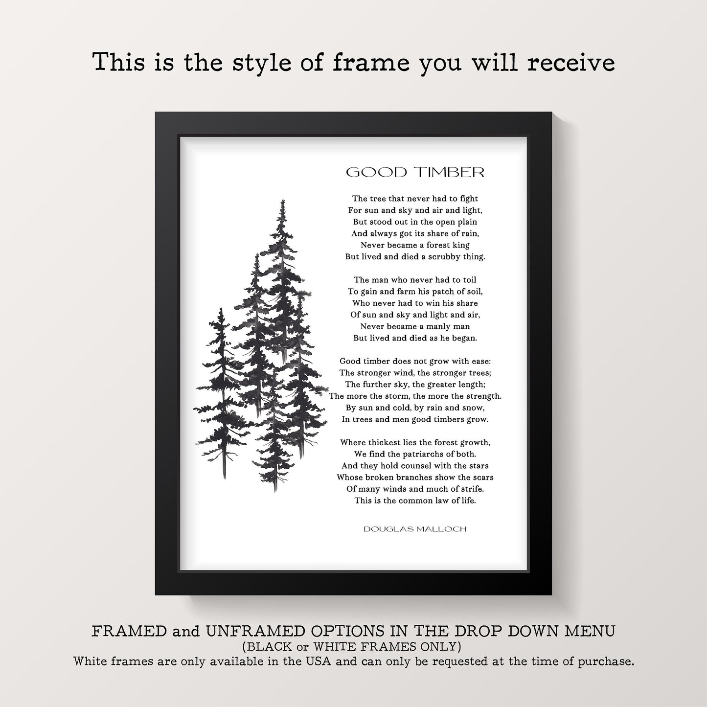 Stopping by the Woods on a Snowy Evening Robert Frost Wall Art Print in Black & White for Living Room Wall Art, Unframed or Framed