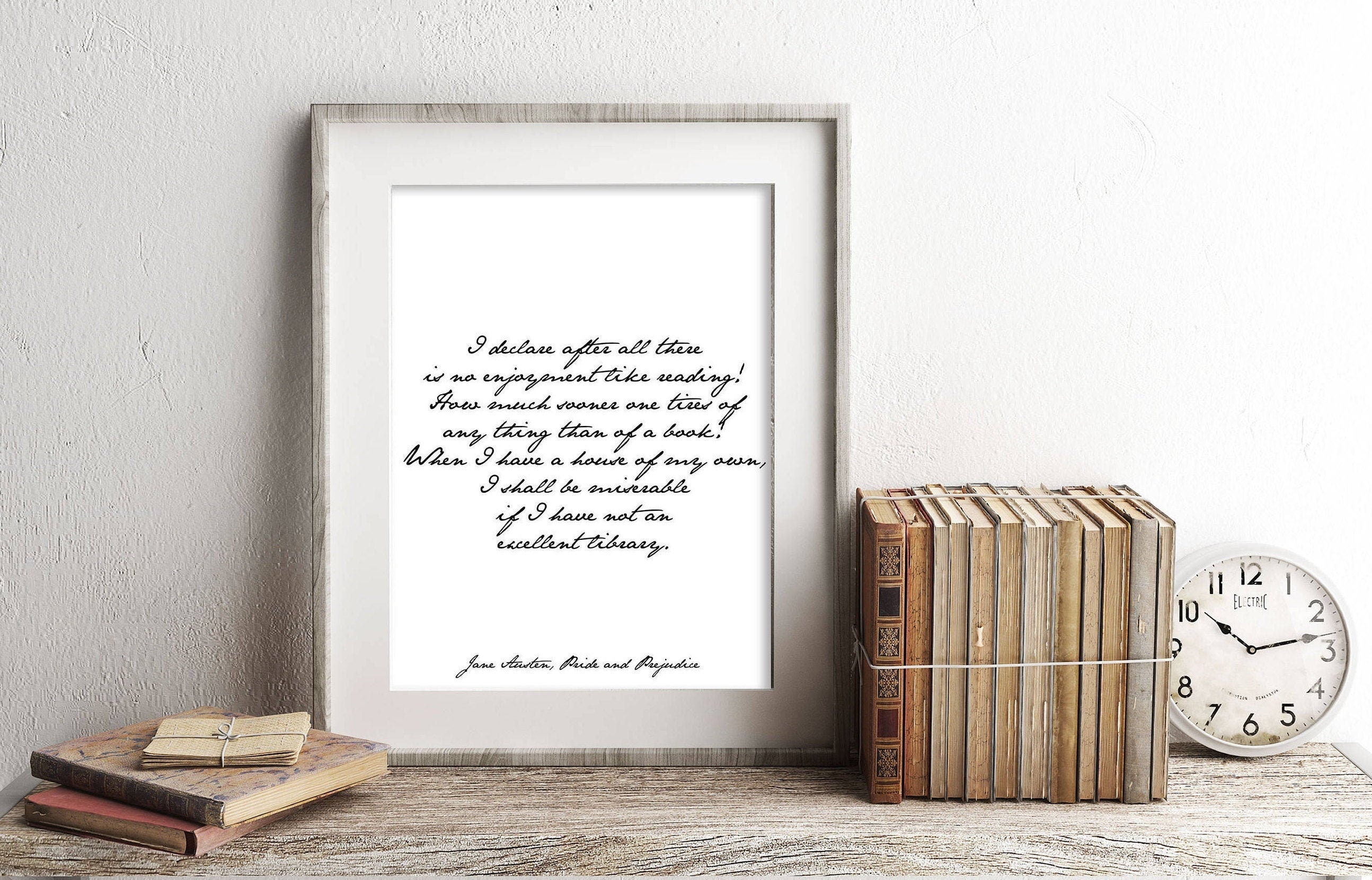 Pride and prejudice print reading quote, jane austen quote art