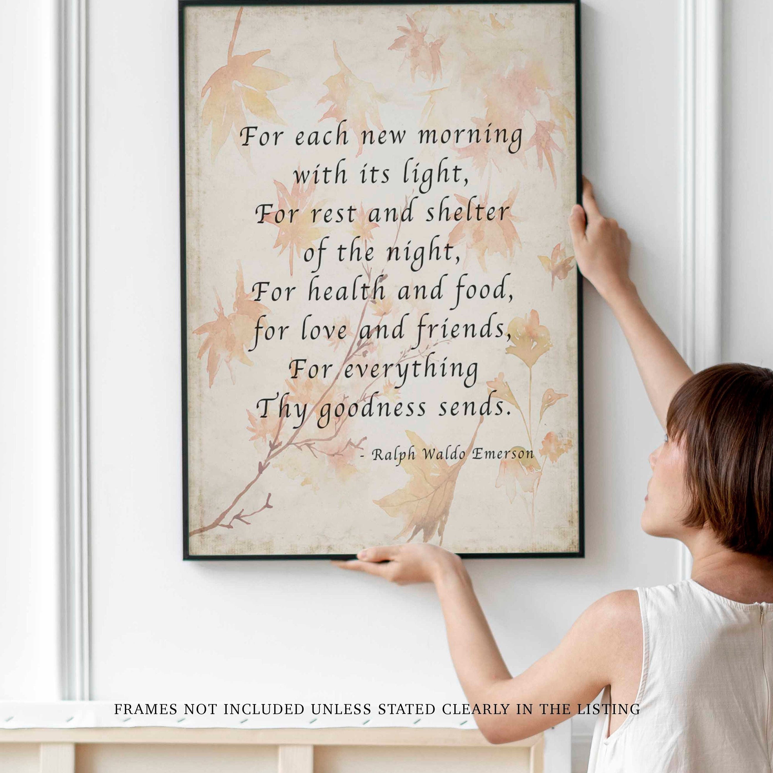 Ralph Waldo Emerson Gratitude Quote Print Autumn Leaves Literary Wall Art