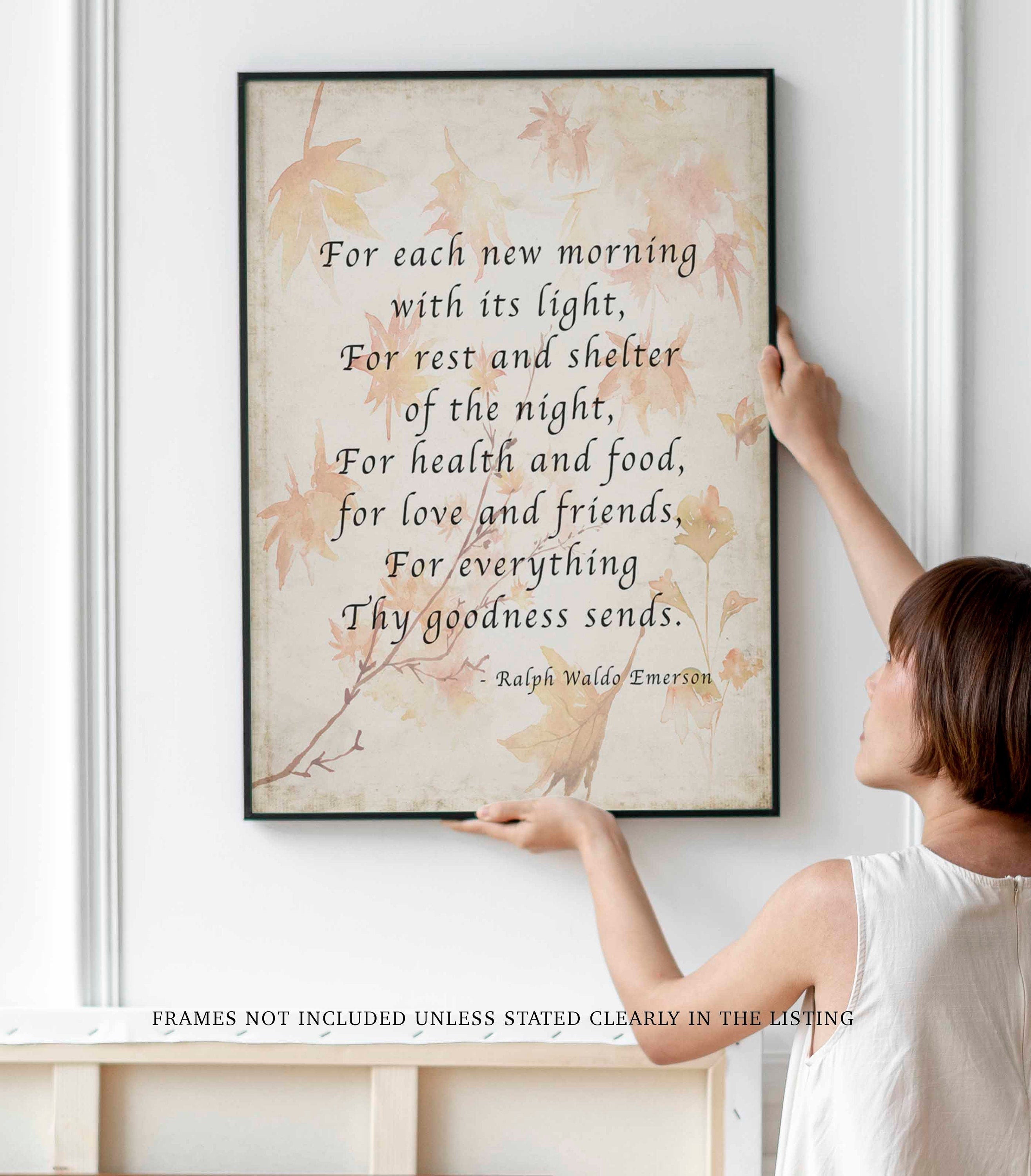 Ralph Waldo Emerson Gratitude Quote Print Autumn Leaves Literary Wall Art