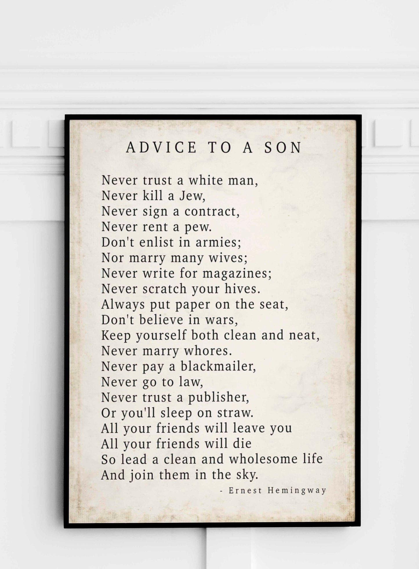 Ernest Hemingway Quote Art Print – Minimalist Literary Wall Decor - Advice to a Son