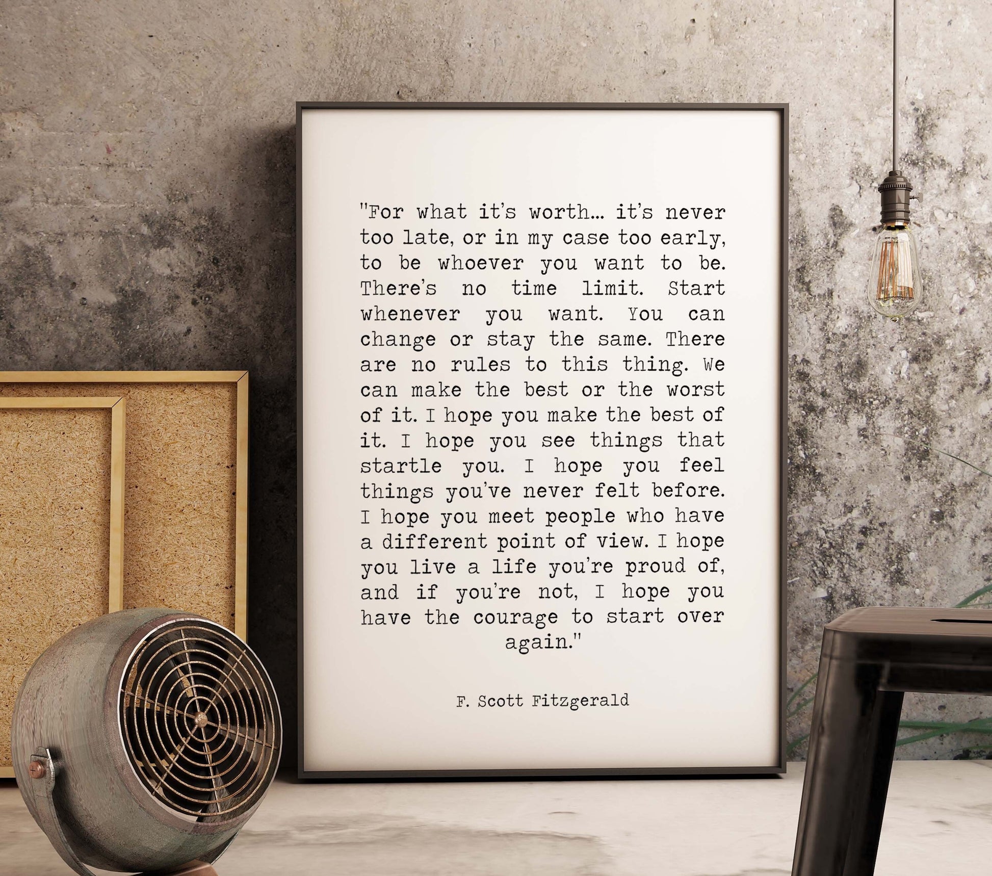 F Scott Fitzgerald For What It's Worth Quote Inspirational Print Gift, Vintage page Typography Quote Print Unframed or Framed Art