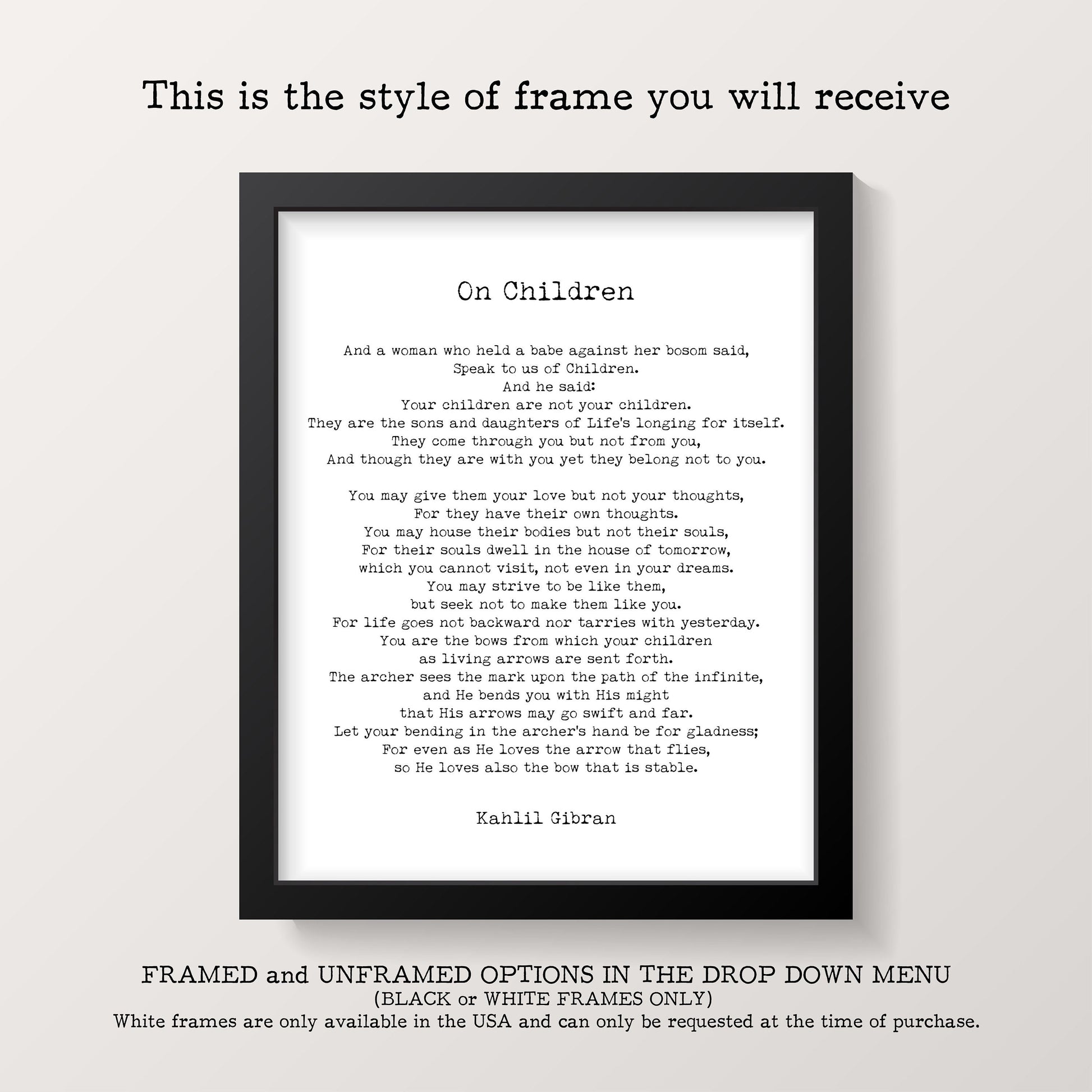 On Marriage Poem Kahlil Gibran Wall Art Prints Framed or Unframed in Vintage or Black & White, Love Poetry Literary Wall Art Decor