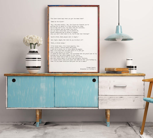 Breakfast at Tiffany’s Print – Truman Capote Mean Reds Quote, Literary Book Page Style