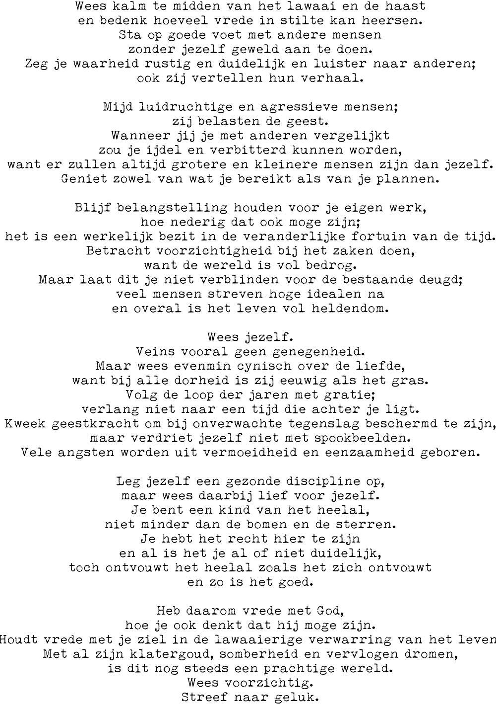 Dutch Desiderata Print, Unframed Minimalist Poster