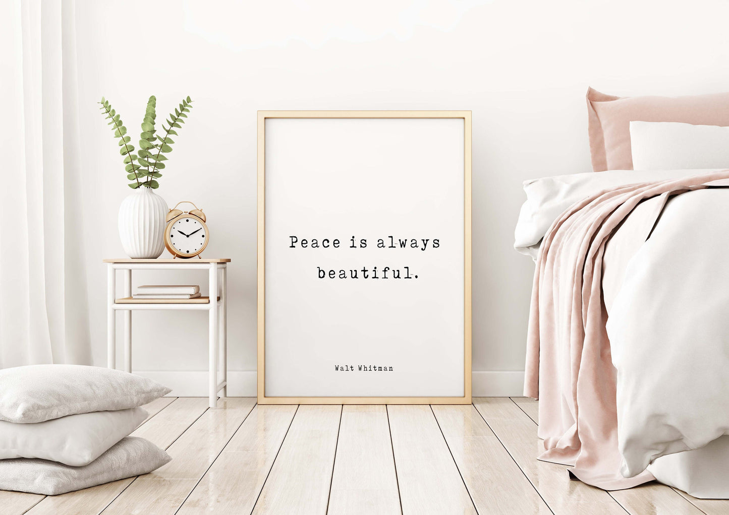 Walt Whitman Quote Print | Peace Is Always Beautiful | Minimalist Literary Wall Art | Framed or Unframed