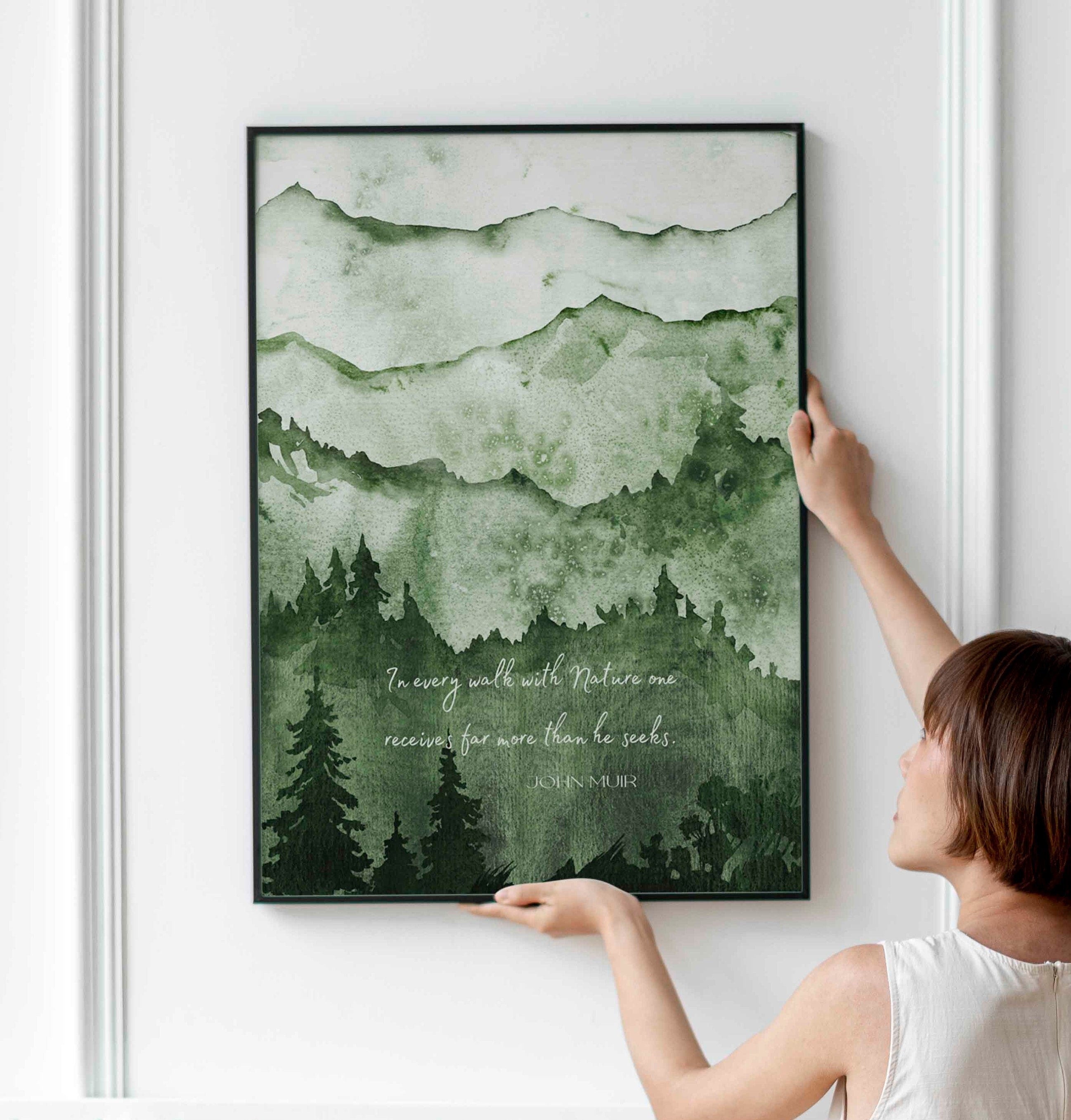 FRAMED John Muir Print for Country Decor, In Every Walk With Nature Quote Wall Art Prints FRAMED SIZES 8x10 through 24x36