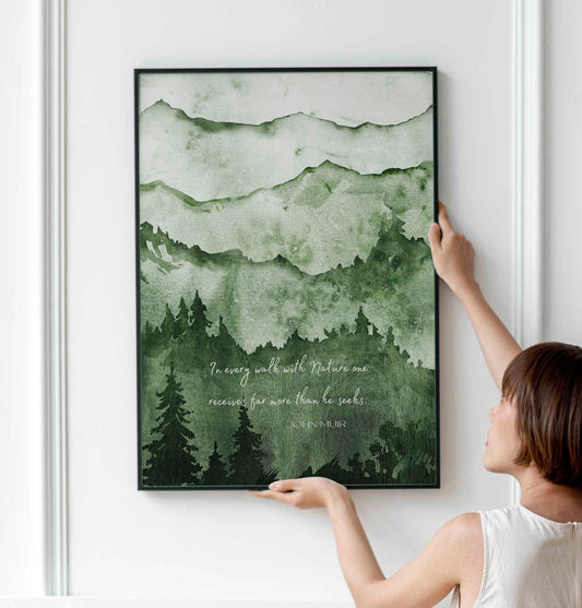 FRAMED John Muir Print for Country Decor, In Every Walk With Nature Quote Wall Art Prints FRAMED SIZES 8x10 through 24x36