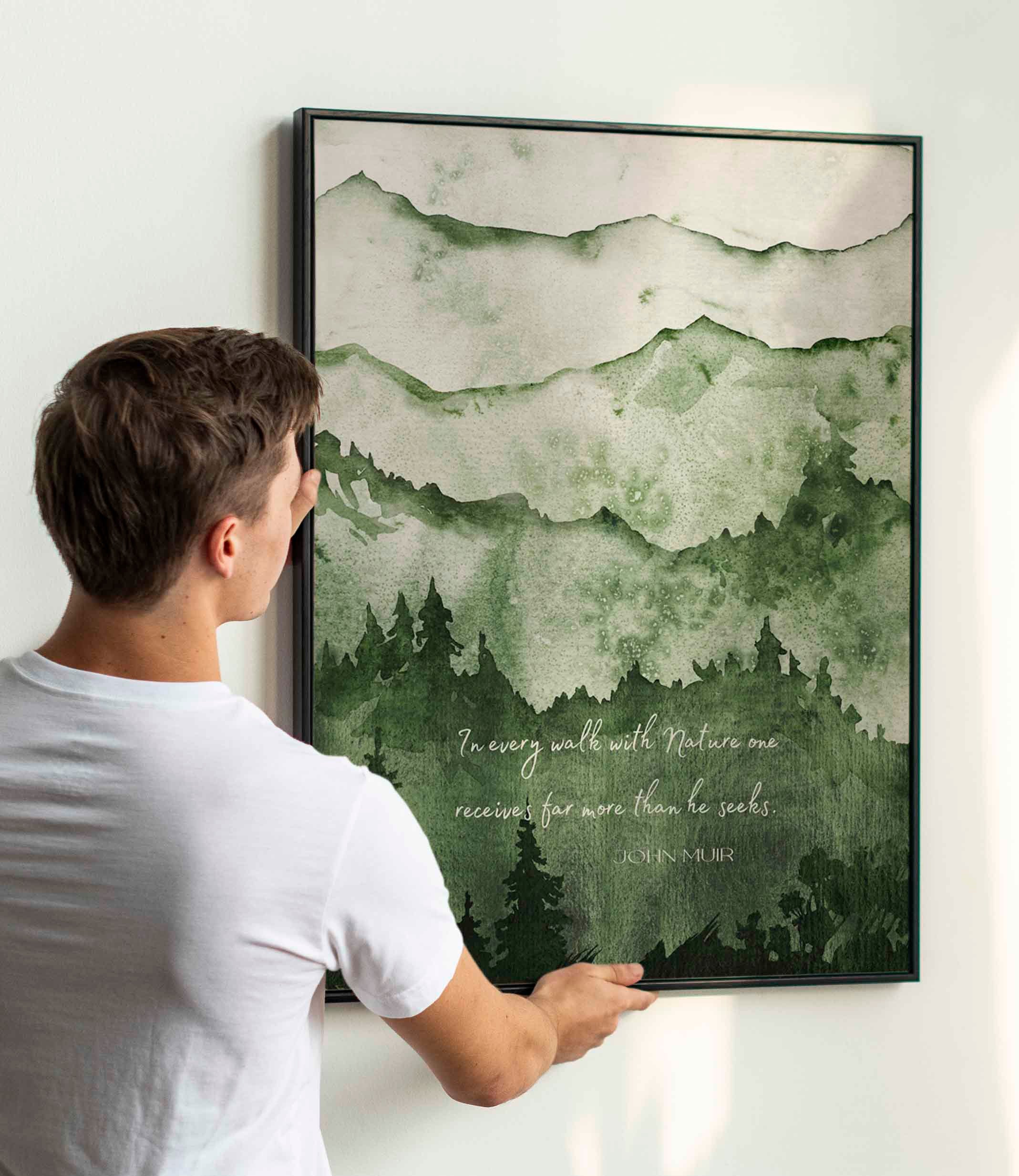 FRAMED John Muir Print for Country Decor, In Every Walk With Nature Quote Wall Art Prints FRAMED SIZES 8x10 through 24x36