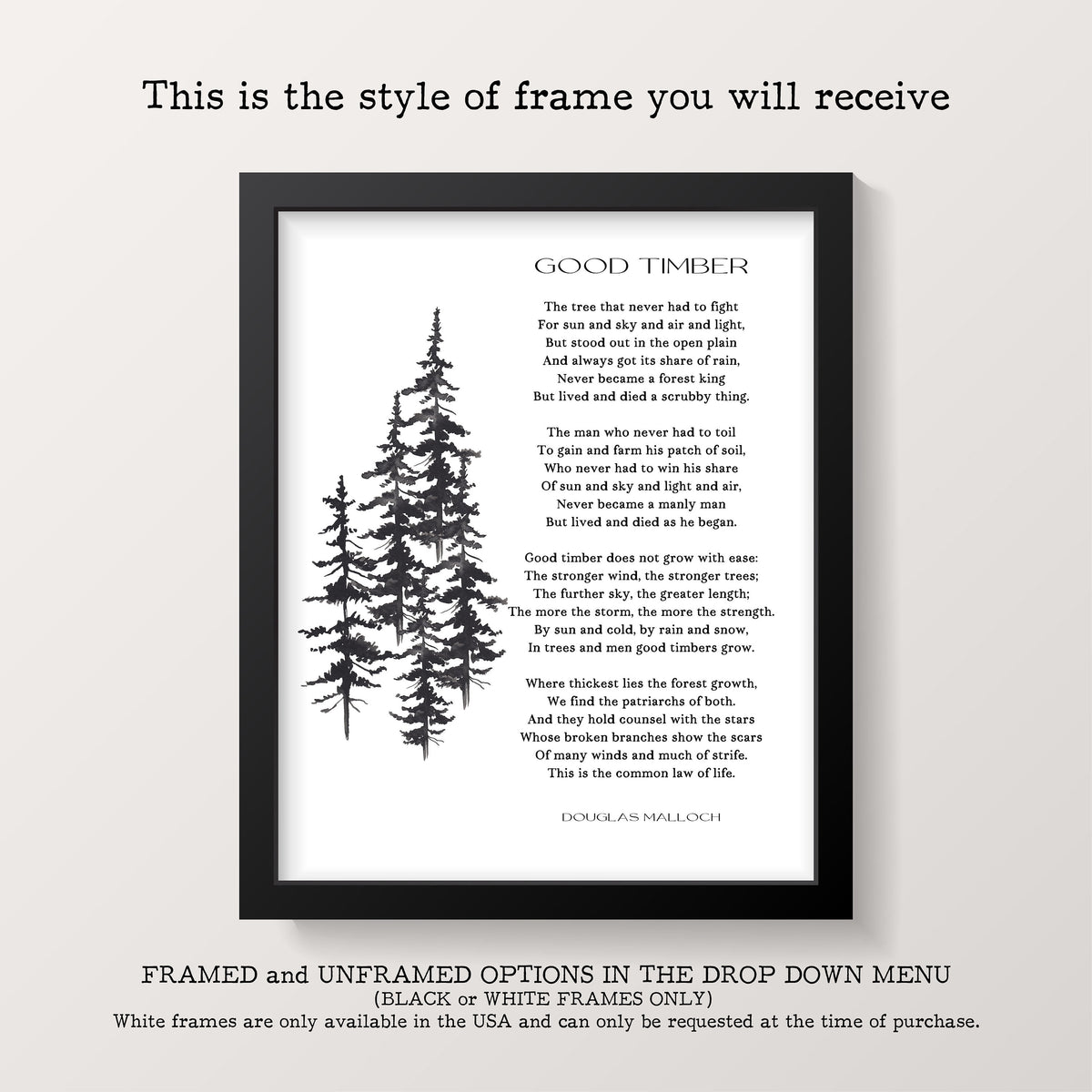 Good Timber Poem Print, Inspirational Douglas Malloch Art