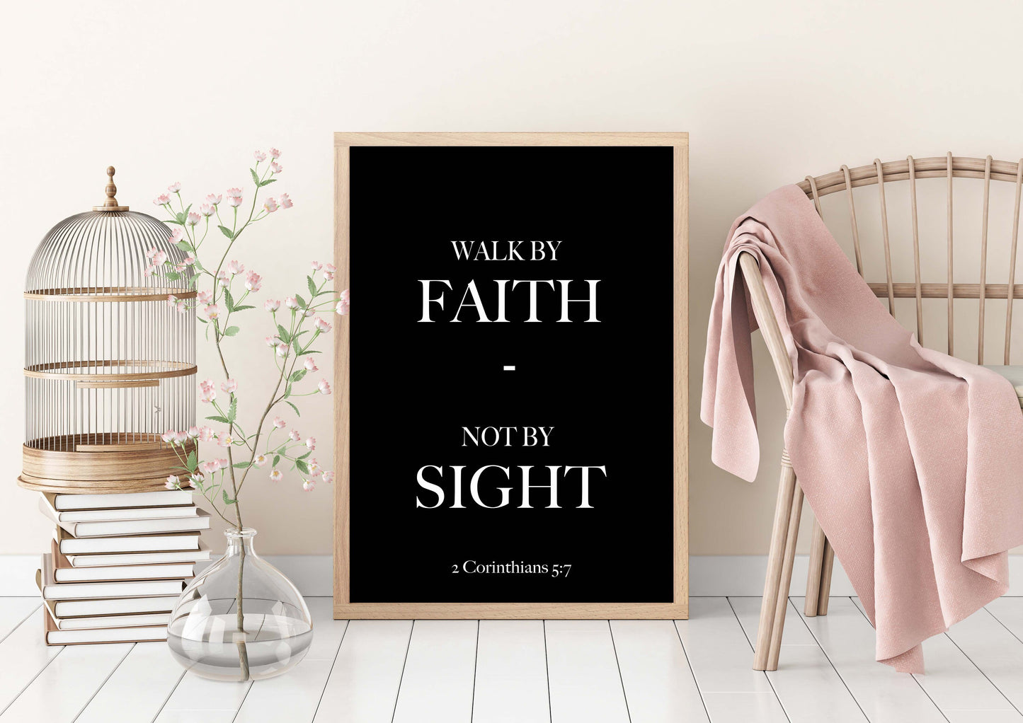 Walk by Faith Not by Sight Bible Verse Print | 2 Corinthians 5:7 Scripture Wall Art | Christian Quote Poster | Framed or Unframed