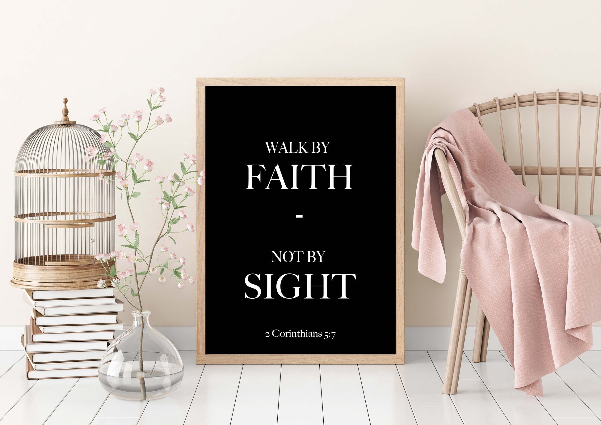 Walk by Faith Not by Sight Bible Verse Print | 2 Corinthians 5:7 Scripture Wall Art | Christian Quote Poster | Framed or Unframed