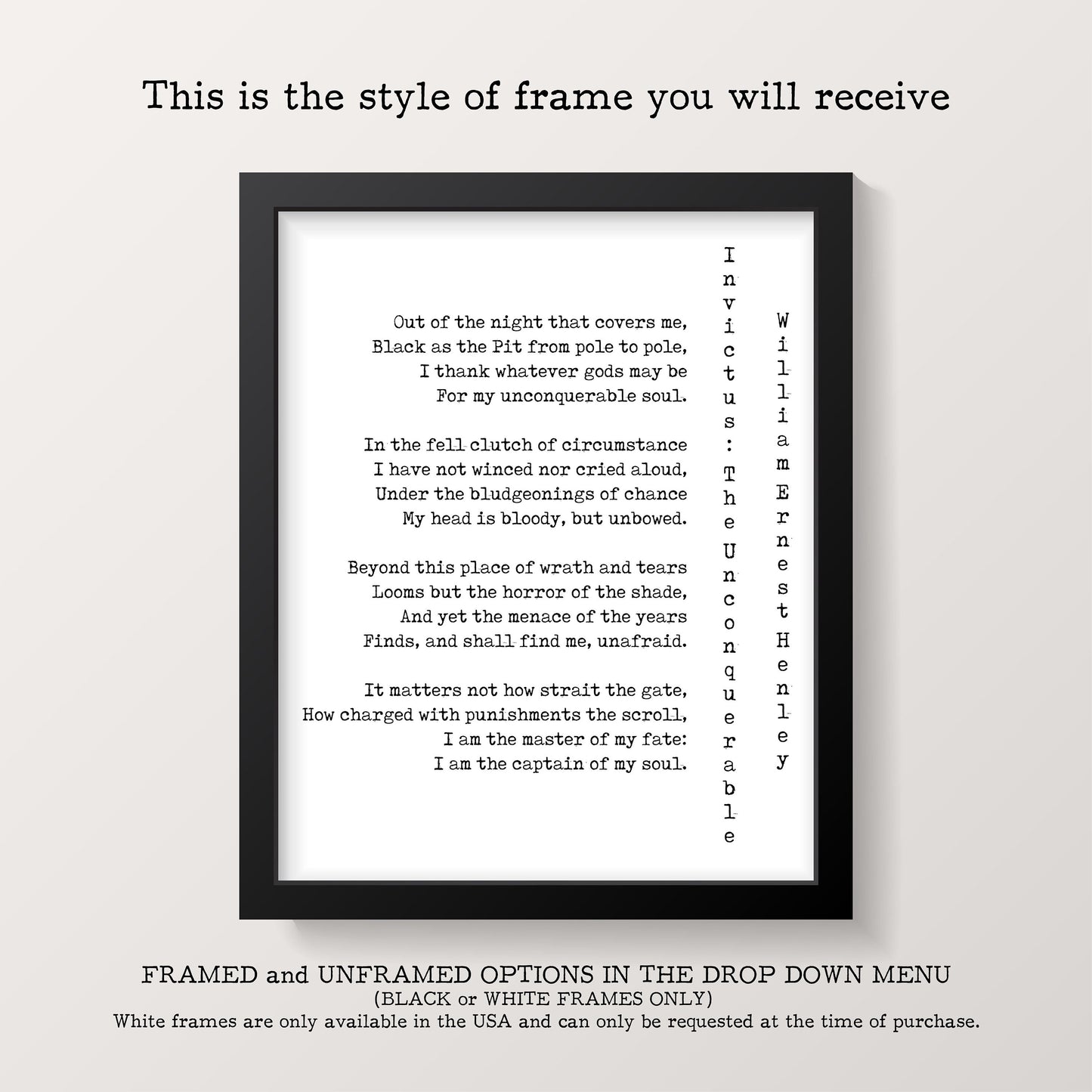 Invictus Poem Print William Ernest Henley Inspirational Wall Art