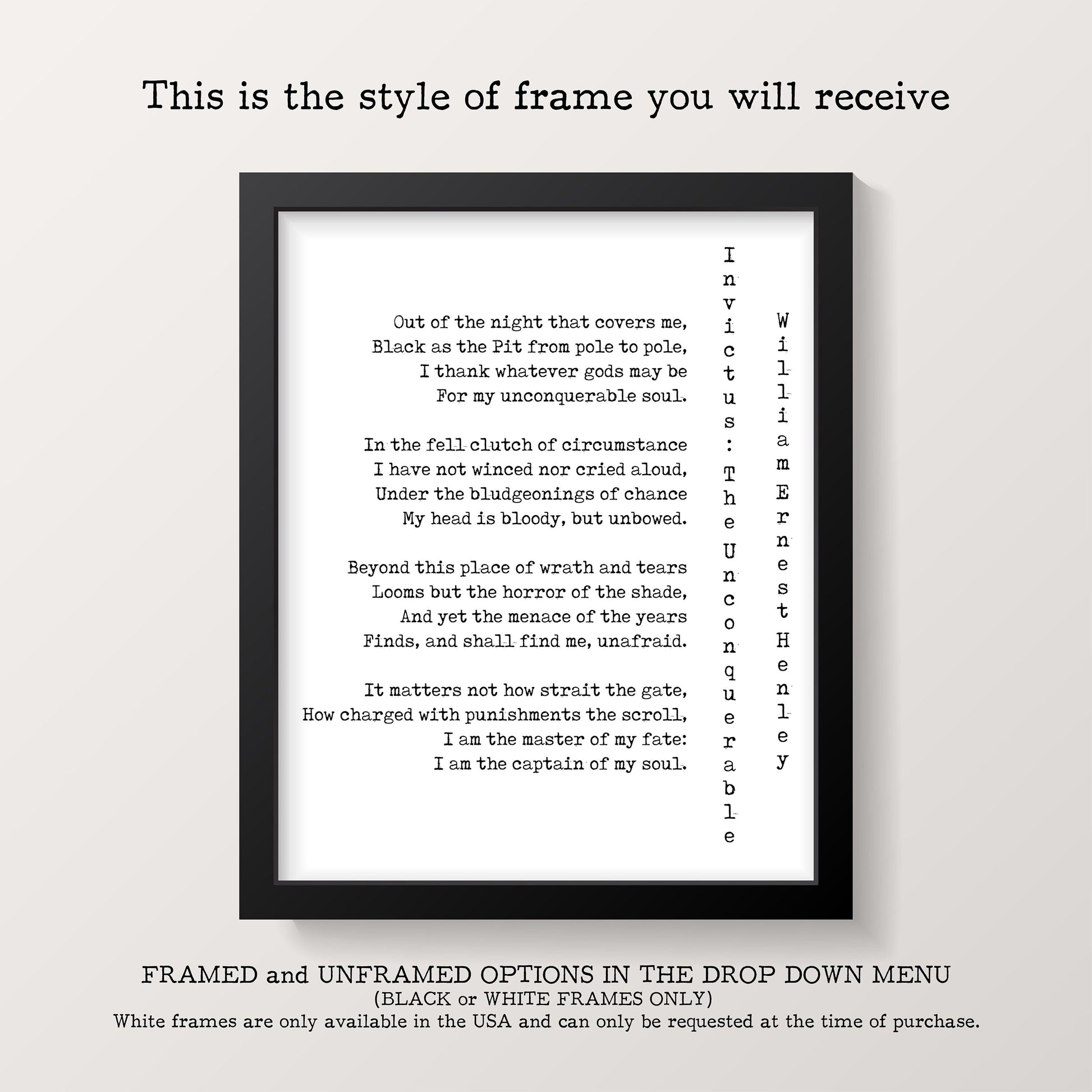 Invictus Poem Print William Ernest Henley Inspirational Wall Art